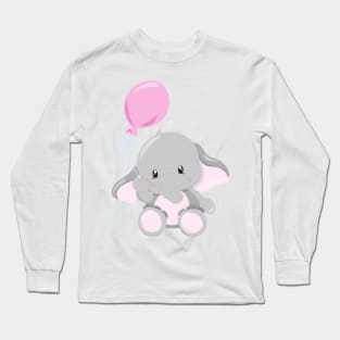 Cute Elephant, Elephant With Balloon Long Sleeve T-Shirt